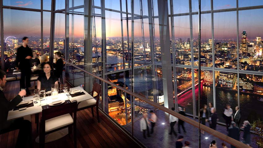 Au-dessus des bureaux, les restaurants du 31e au 33e étage permettront de profiter de la vue sur Londres. Un observatoire sera accessible aux 5 derniers étages de la tour. (copyright of Sellar)