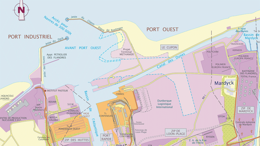 La zone du Clipon à Dunkerque (Port Ouest) a été retenue pour construire le terminal méthanier.