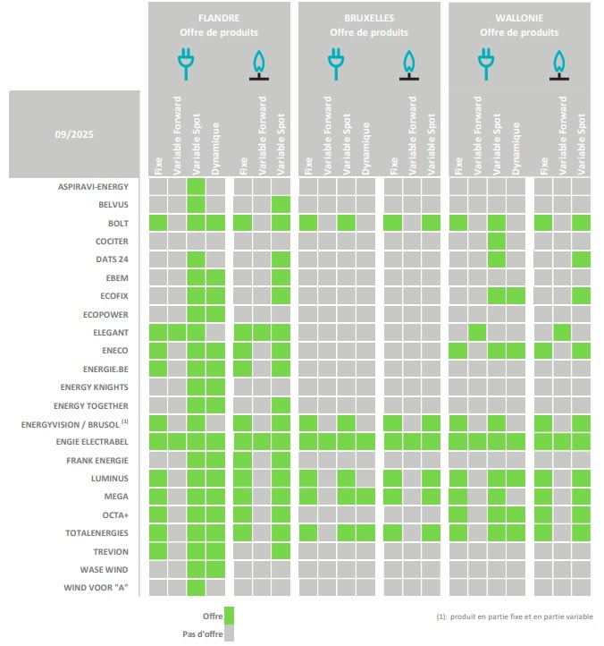 Fournisseurs d'énergie en Belgique