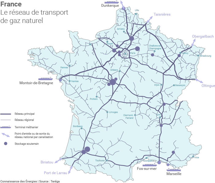 Carte du réseau gazier français