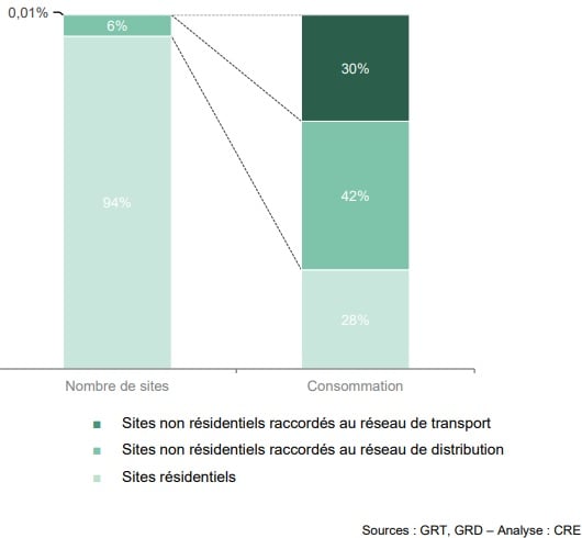 Types de consommateurs de gaz en France