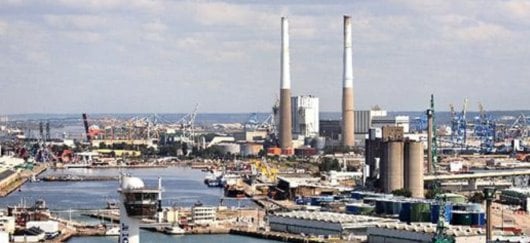Vue aérienne de la centrale à charbon du Havre arrêtée en 2021