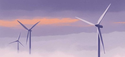 Eoliennes au-dessus des nuages