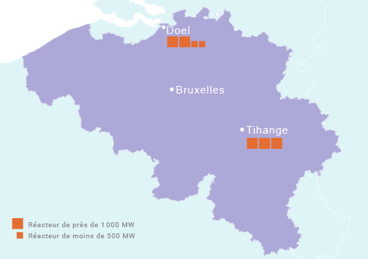 Répartition des réacteurs nucléaires belges