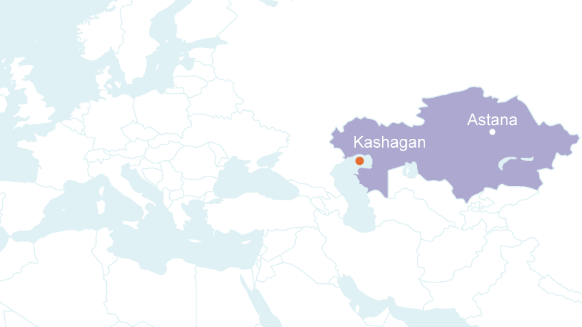 Le champ de Kashagan est situé dans le nord-est de la mer Caspienne, dans les eaux territoriales du Kazakhstan. Il s’étend sur une surface de 75 km par 45 km. (photo : ©DR)
