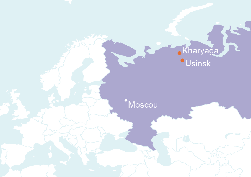 Usinsk se trouve à plus de 2 000 km au nord-est de Moscou. Latitude : 66° Nord, soit une position plus septentrionale que Nuuk, la capitale du Groenland. (©2013)