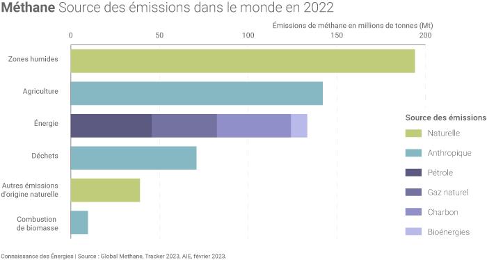 Origine des émissions mondiales de méthane en 2022