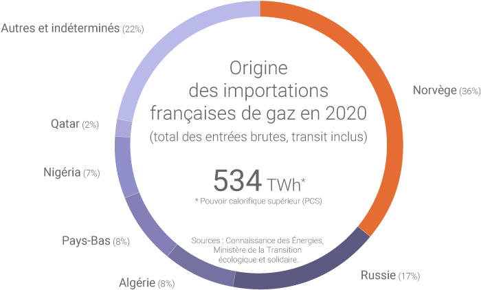 Origine des importations françaises de gaz naturel en 2020